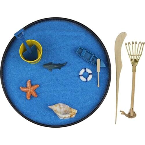21cm Sand Box Zen Garden for Desk Ornament with Rake, Drawing Pen Furnishing Articles - Office Table Mini Ocean Sand Tray