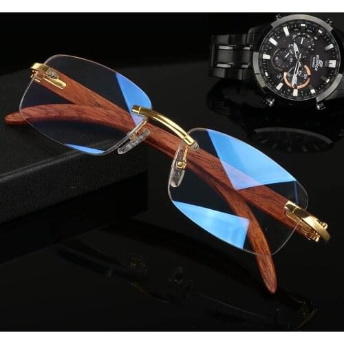 Vazrobe Progressive Reading Glasses Men Women Real Wood Temple Multifocal Diopter Eyewear Blocking Blue Light Frameless Brand