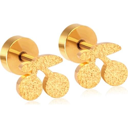 Simple Gold Silver Color Women Stud Earrings Cherry Music Symbol Butterfly Stainless Steel Earring Ears For Party Charm Jewelry