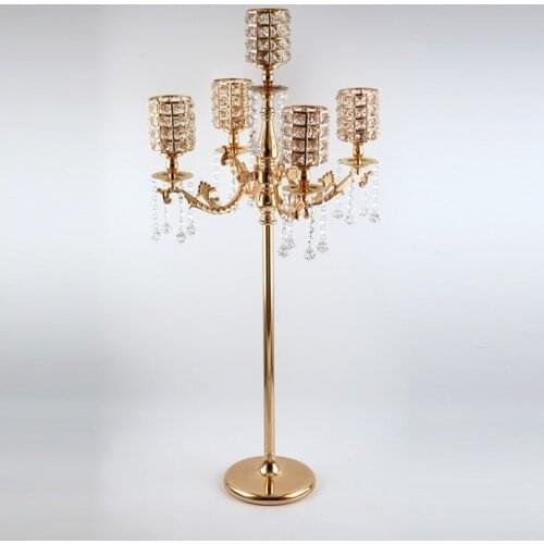 2019 luxury modern 5 arms crystal candlestick tall candle holders Wedding large Candelabra Table Centerpieces Event Road Lead