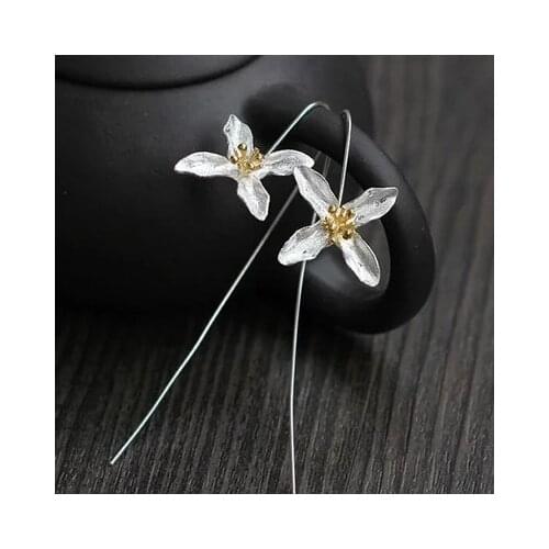 Silver Color Long Clover Drop Earrings Fashion Flower Earrings For Women Jewelry