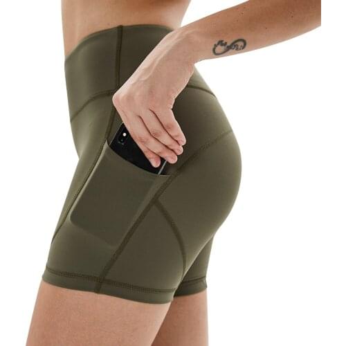 Yoga Shorts with Pockets High Waist Nylon Solid Stretch Tights Fitness Jogger Shorts Plus Size XXL Sport Shorts For Women Gym