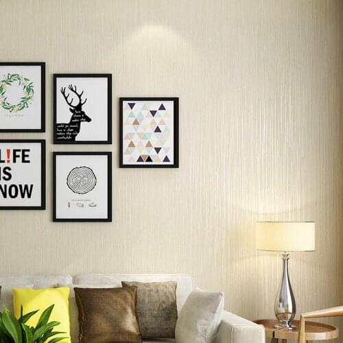 Modern Striped Non-woven Wallpaper Solid Color 3D Embossed Living Room Study Bedroom TV Background Wall Paper Decor Beige Grey