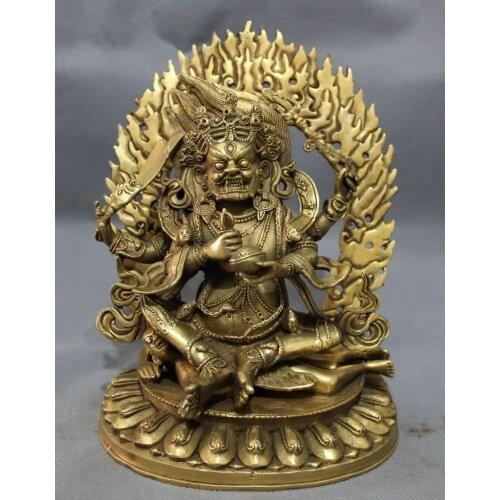Tibet Brass Buddhism Vajra 4 Arms Mahakala Buddha Joss Jambhala Statue