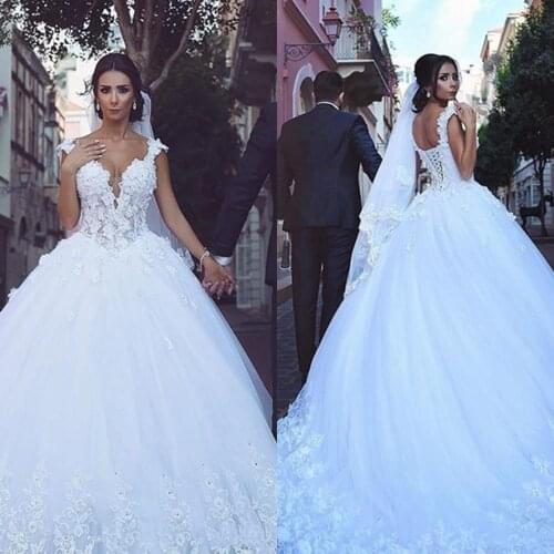 Lace Appliques A-Line Wedding Dresses Beaded Bridal Gowns 2021 Bandage Back Formal Long Vestidos De Mariee Middle East Style