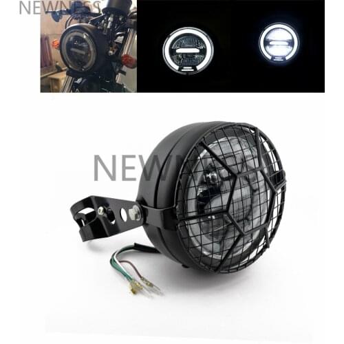 LED Motorcycle Retro Headlight Daytime Running Light Hi/Lo Beam DRL Head Lamp Side Mount for Harley Cafe Racer Bobber Chopper