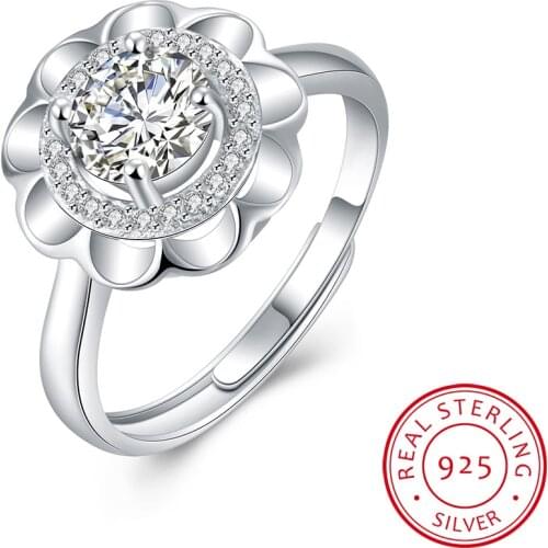 UFOORO New 925 Sterling Silver Daisy Flower Rings for Women Adjustable Size Rings Fashion Wedding Jewelry Anillos Mujer