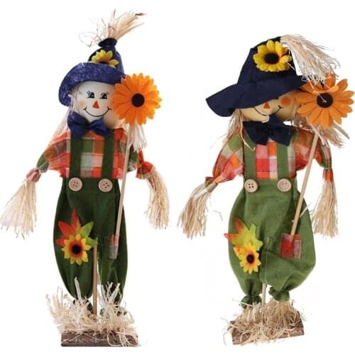 Decoration Scarecrow Ornaments Standing Flower Straw Doll Desktop Layout Halloween Decoration for Kindergarten Room Classroom