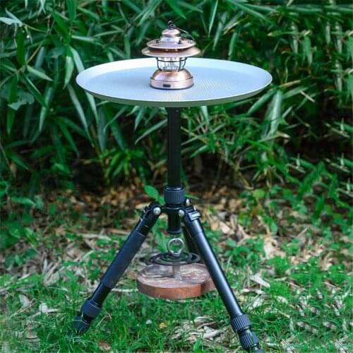 Outdoor Aluminum Alloy Table Round Metal Ultralight Thread Hollow Camping Picnic Lamp Home Tea Coffee Mini Tripod Table Desk