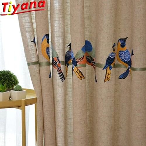 Embroidered Birds Curtains Tulle for Living Room Linen Fabric Curtains Birds Cloth White Soild Voile Tulle WP432#HS