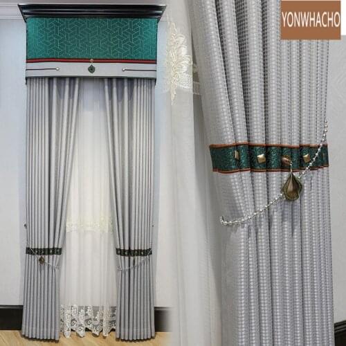 Custom curtains Nordic simple luxury gray high-class pattern bedroom living room cloth blackout curtain valance tulle panel B951