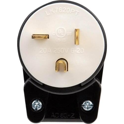 NEMA LK7620P 6-20P Grounding Locking Plug, 20A 250V AC, 2 Pole 3 Wire Bend