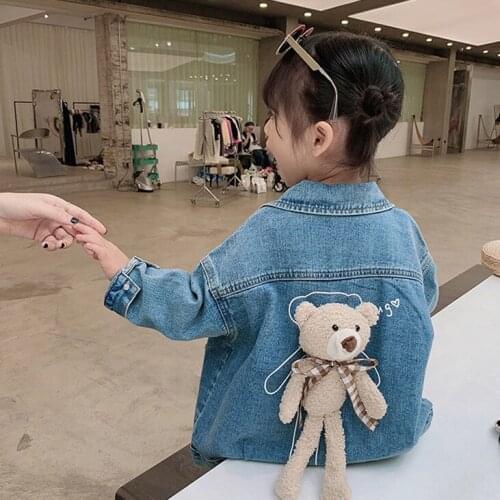 2-6 years autumn children clothing Girls denim cloth casual jacket tooling solid color British coat with plush doll girl clothes