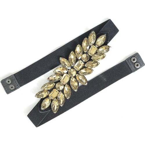 Hot Sales Fashion Women Rhinestone Elastic Wide Belt Wedding Party Interlocking1 Waistband