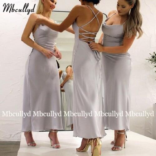 New Sliver Bridesmaid Dresses Sheath Ankle Length Bridesmaid Dresses Back Open Women Wedding Party Bridesmaid Dresses Plus Size