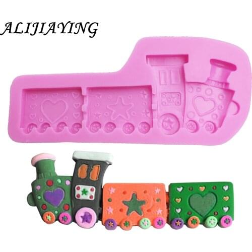 1Pcs 3D Train Candle Silicone Molds Resin Clay Soap Mold Baby Birthday Cake Decorating Fondant Mould ChocolateCandy Moulds D0087