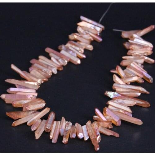 15.5"strand Champagne Titanium Crystal Quartz Top Drilled Point Loose Beads,Raw Crystal Stone Stick Pendant Beads Jewelry Making