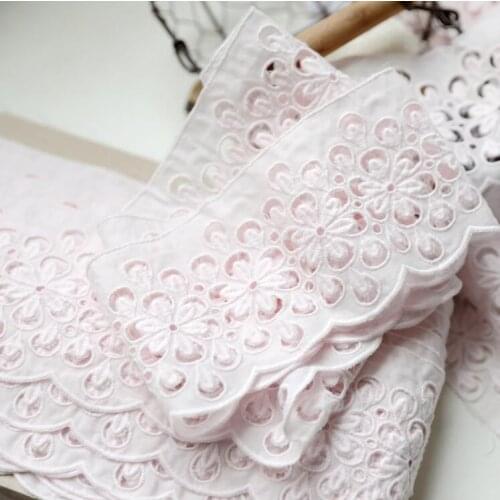 2 Meters 100% Cotton Pink Lace Mesh Embroidery DIY Lace Trim Lace Ribbons Doll Curtain Materials 8.7cm Width