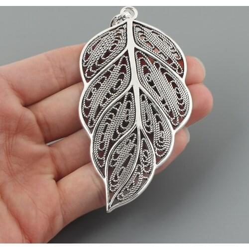 2PCS Antique Large Hollow Filigree Leaves Leaf Charms Pendants for Necklace Making Jewelry Findings 95x46mm