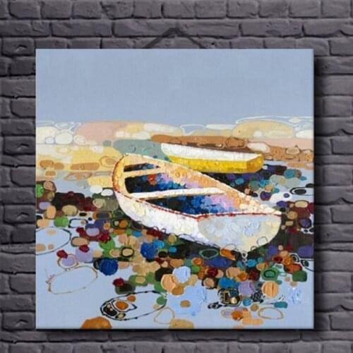 2016 Modern Abstract Seascape Boats Oil Painting on Canvas for Living Room 100% Hand Painted Landscape Painting Wall Decor Photo