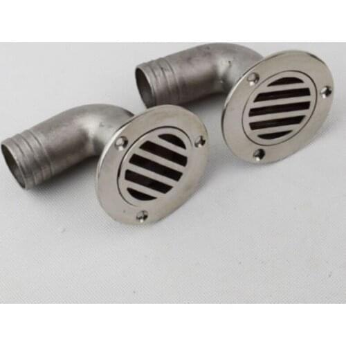 2X 90 Mirrored 1-1/4 Inch Boat Deck Drain Stainless Steel Marine Hardware Handy