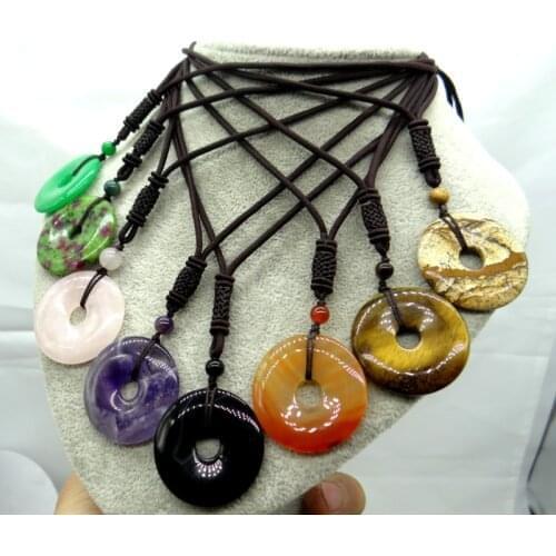 30MM Natural stone tiger eye Turquoises Quartz Crystal Opal safety button pendant diy Jewelry making necklace wholesale