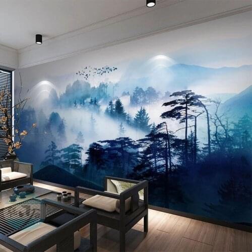 Custom Mural Wallpaper 3D Stereo Ink Landscape Pine Forest Wall Painting Living Room TV Sofa Study Home Decor Papel De Parede 3D