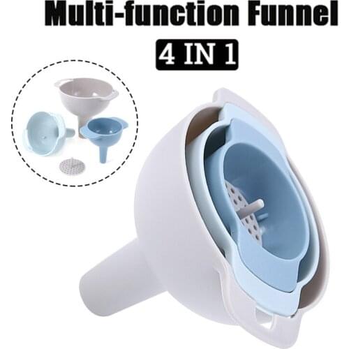 4in1 Plastic Kitchen Funnel + Filter Multifunctional Oil Water Spices Wine Flask Funnels Set Detachable Strainer Kitchen Tools