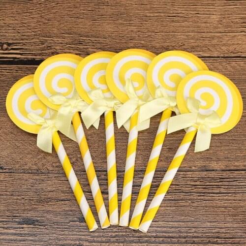 6pcs/set Yellow Girls Lollipop Birthday Cake Decorations Kids Event Party Supplies Cupcake Wrappers Cake Toppers On Sell