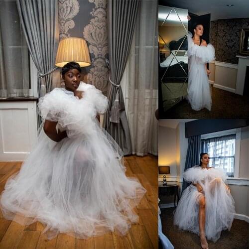 White Night Robe Tulle Graceful Ruffles Sleepwear Party Dress Floor Length Gorgeous Nightgowns Robes