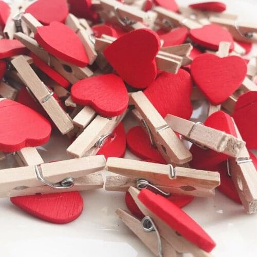 20/50pcs red heart-shaped love wood photo paper pin mini clothespin postcard holder home wedding decoration stationery