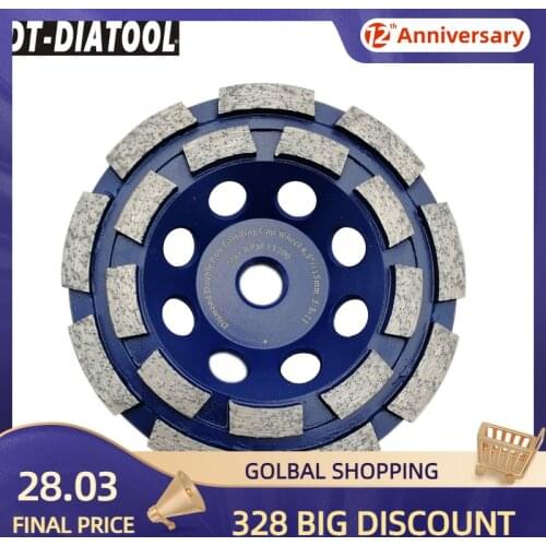 DT-DIATOOL 1pc 4.5inch/115mm 5/8-11 Thread Double Row Diamond Grinding Cup Wheel for Concrete Brick Hard Stone Granite Marble