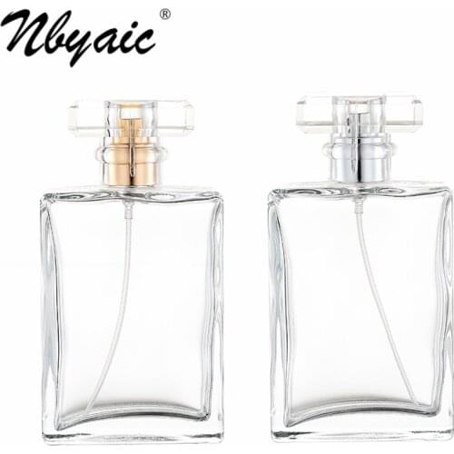 Nbyaic Perfume bottles, 100ml large capacity perfume replacement bottle, T type lid, square transparent glass bottle 1pcs