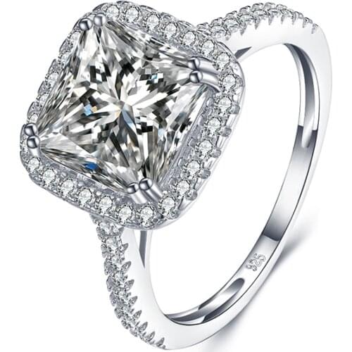 ANZIW Classic 925 Sterling Silver Halo Princess Cut Rings Wedding Engagement Bridal Rings For Women Party Lover Rings Jewelry