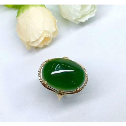 Hetian Biyu 18K gold ring Russian old material Authentic spinach green j8