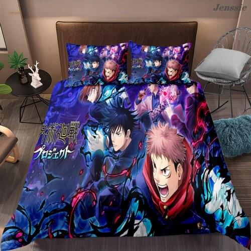 Japan Anime Jujutsu Kaisen Bedding Set Catoon Duvet Cover Bedclothes Single Double Queen King Quilt Covers For Teens Boys Girls