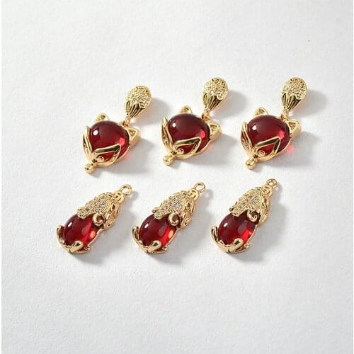 Min order 12pcs/lot red print store core animals fox shape copper floating locket charms diy jewelry earring/necklace accessory