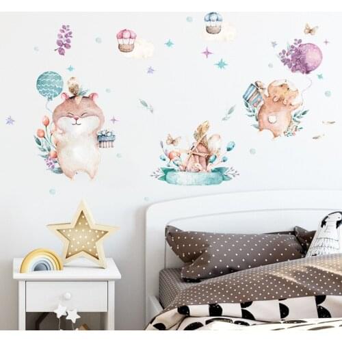 Cartoon Squirrel Wall Stickers for Kids room Boys Chilren Bedroom Nursery Wall Decor Removable PVC Decals Home Decor Wallposters