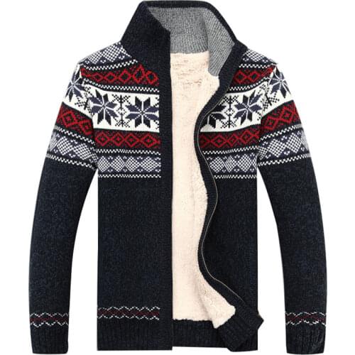 Men Velvet Sweatercoat Winter pattern style Wool Cardigan Male Casual Thicken Warm fleece Sweater for Man Hombre size S-3XL