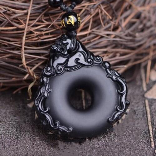 Natural Obsidian Brave troops Safety buckle Pendant Jewelry Fine Jewelry Transport Exorcis Safety buckle Crystal Pendant Jewelry