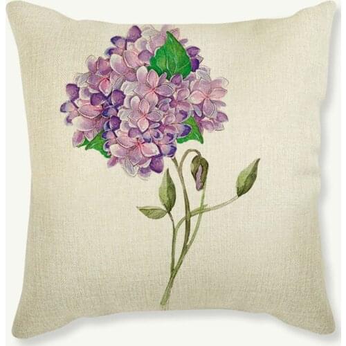 Purple Flower Cushion Cover Textile Printing Throw Pillow Cover Housse De Coussin Square Cotton Linen Cojines