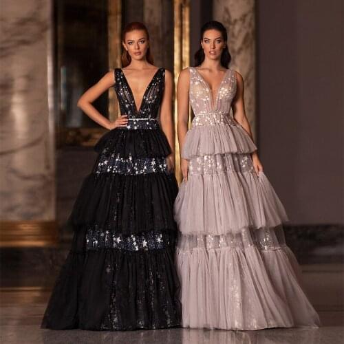 2020 V Neck Sleeveless Star Layers Girls Sweet 16 Birthday Formal Gown Prom Dress