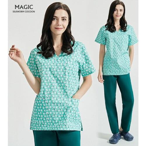 Cartoon print scrubs tops Pet grooming working clothes scrubs work clothes spa beauty salon work tops/pants/set Cleaner uniforms