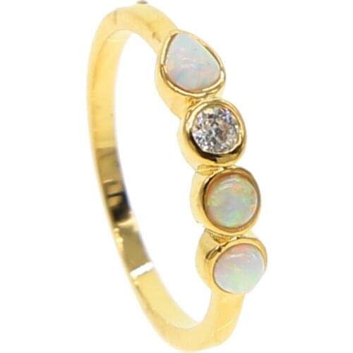 Promotion Gold Color Women Finger Jewelry US size 5 6 7 8 Bezel Set Round White Fire Opal Stone Ring