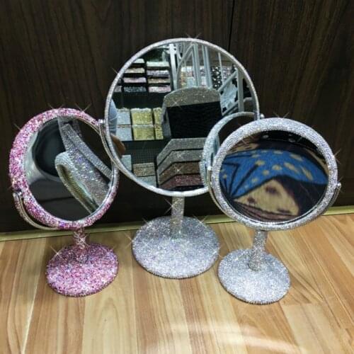 Desktop table top with diamond makeup mirror creative Rhinestone mirror rotating folding mirror home decor double-sided mirror