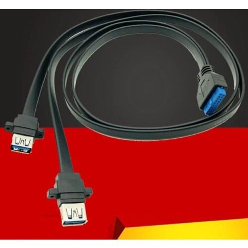 Connector USB 3.0 Panel Mount Dual Port USB 3.0 Female Screw Panel Mount to Motherboard 20 Pin Header Flat Cable Cord NEW