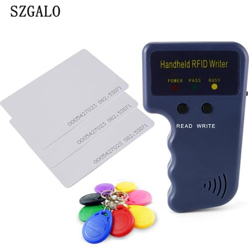 Handheld 125KHz EM4100 RFID Copier Writer Duplicator Programmer Reader + 5pcs EM4305 T5577 Rewritable ID Keyfobs Tags 3pcs Card