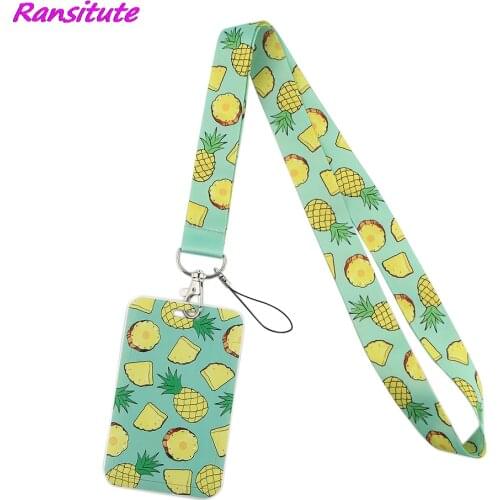 Ransitute R1620 Fruit Pineapple Lanyard Card ID Holder Car KeyChain Gym Mobile Phone Badge Key Ring Holder Jewelry Gifts