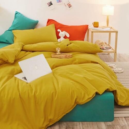 Modern Bedding Set Korean Mix Color Flat Bed Sheet Quilt Covers Pillowcase Double Queen King Size Washed Cotton Duvet Cover Set