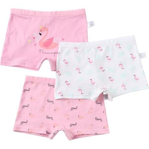 Oyolan 3Pcs/Lot Children Underwear Cotton Girls Boyshort Panties Cute Flamingo Pattern Kids Boxer Briefs Child Soft Girl Pants